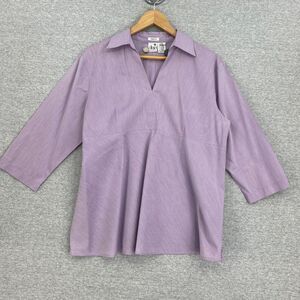 DUO Maternity Shirt Womens Large Purple V-Neck Stretch 3/4 Sleeve Tie Back